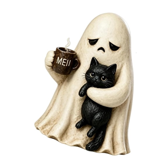 AOOOWER Small Halloween Ghostly and Black Cats Decors Accent for Shelf, Table, and Entryway