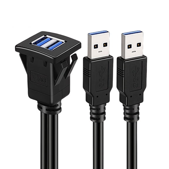 AOOOWER Snap On Mount USB3.0 Square Double Port Data Transfer Cable Waterproof Construction for Automotive Marine Motorcycle Use