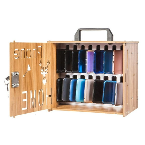 AOOOWER Solid Wood Phone Holder Case With Secure Locks Secure Privacy Protect Carrying Handle Compact Desk Accessory