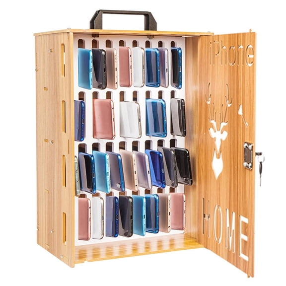 AOOOWER Solid Wood Phone Holder Case With Secure Locks Secure Privacy Protect Carrying Handle Compact Desk Accessory
