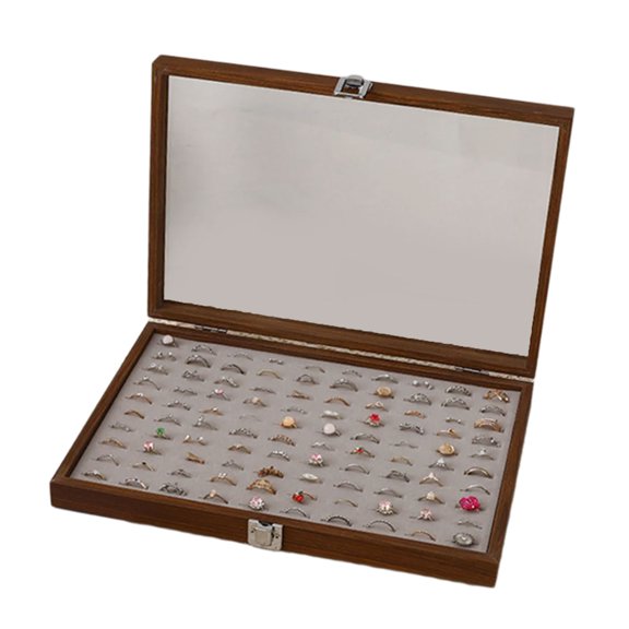 AOOOWER Sophisticated Wood Jewelry Case Practical Multi Grid Wood Jewelry Storage Case with Lid for Home or Office Use