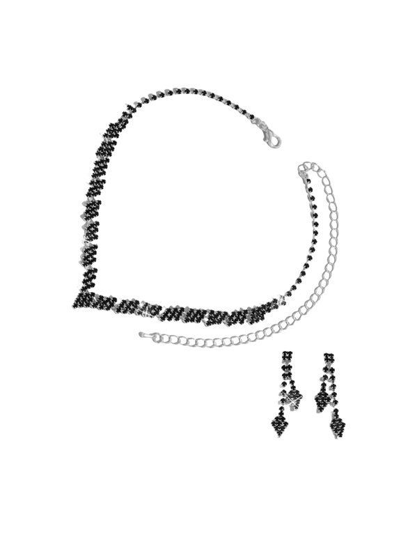 Sparkling Crystal Wedding Jewelry Set Rhinestones Necklace and Clip On Earrings