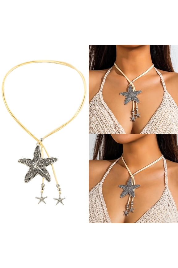 Starfish Fringe Necklace Women Vacation Style Long Velvets Rope Clavicle Chain