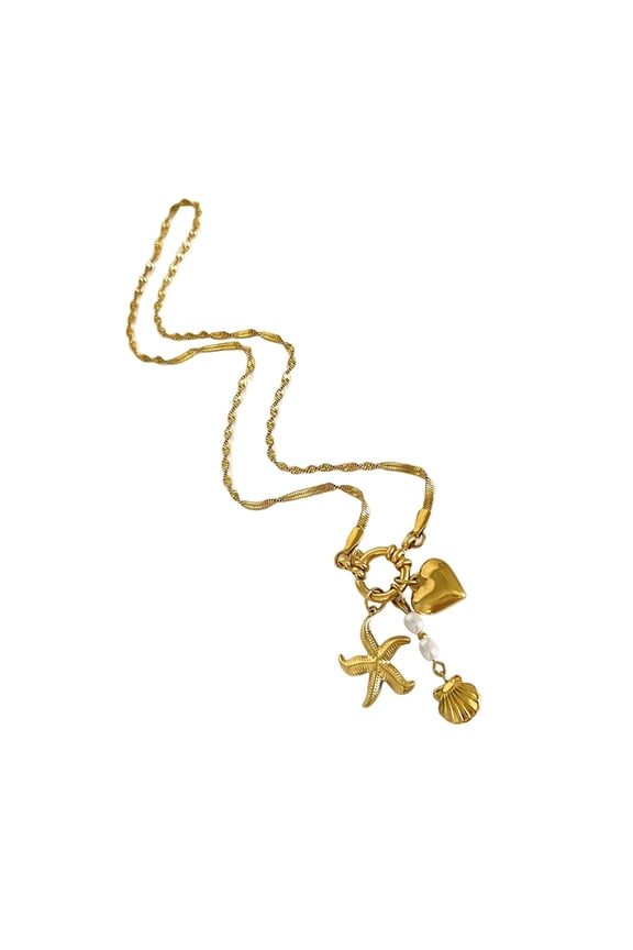 Starfish Shell Pendants Necklace Flat Snake Chain Necklace Suitable for Women