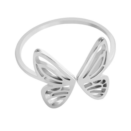 AOOOWER Stylish Open Finger Rings Jewelry Delicate Stainless Steel Butterfly Rings Adjustable Open Designs Rings for Women