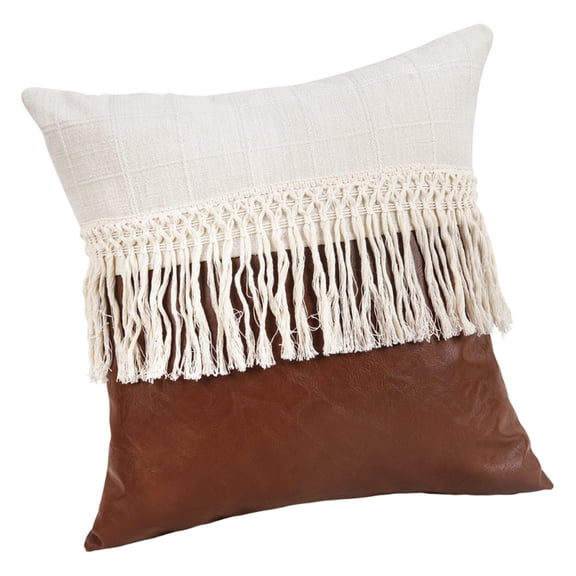 AOOOWER Stylish PU Patchwork Tassels Pillowcase with Zippers Closure Home Accent