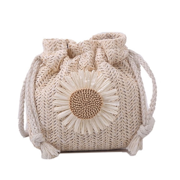 AOOOWER Summer Shoulder Bag Straw Crossbody Bag Drawstring Handbag for Festival Party