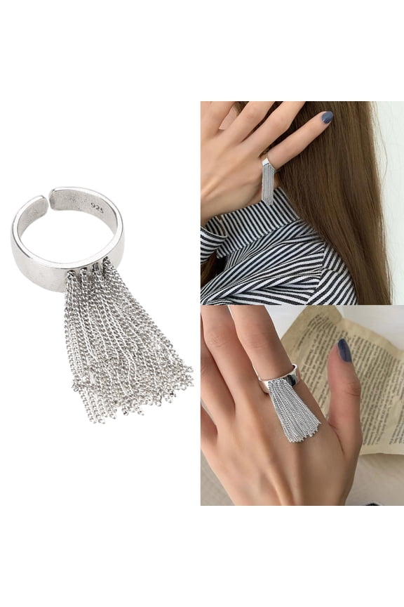 Tassel Ring Silver Color Ring For Women Men Elegant Charm Vintage Unique Tassel Ring Personality Ring Party Jewelry