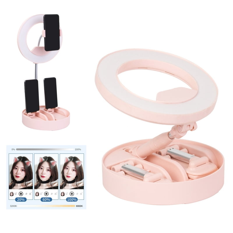 AOOOWER Telescopic Mobile Phone Live Broadcast Fill Light Bracket with Cellphone Holder Folding Selfie Beauty Fill LED Ring Lamp