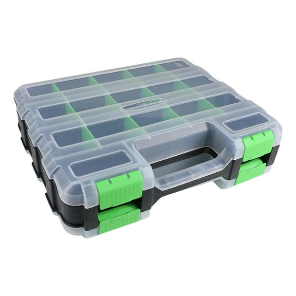 AOOOWER Tool Box with Clear Lid Double Side 34-Compartments Organizer Box with Removable Dividers for Hardware, Screws