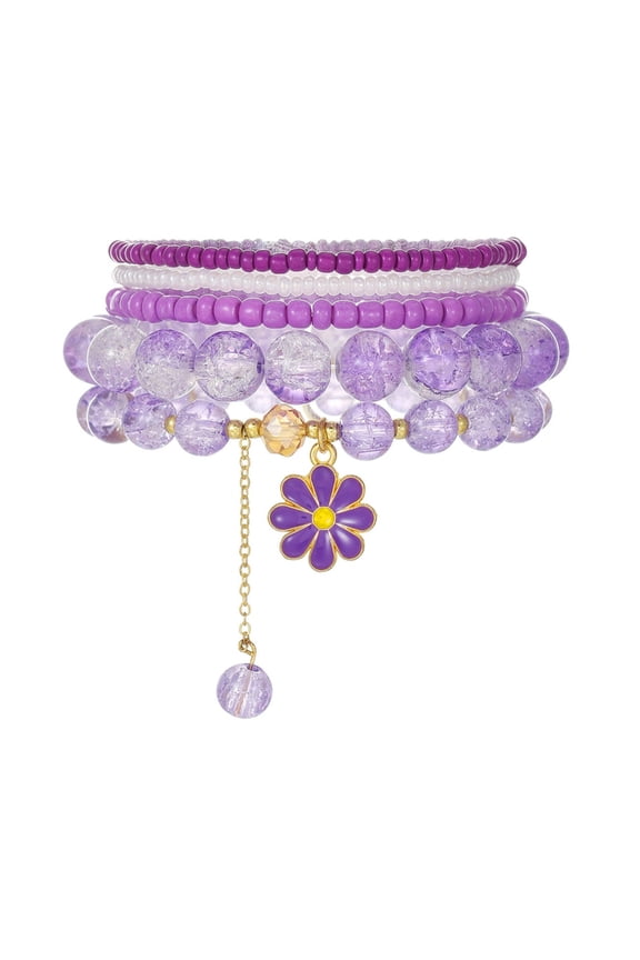 Trendy Crystal Daisy and Tassels Elastic Bracelet Set Bangles for Stylish Girls