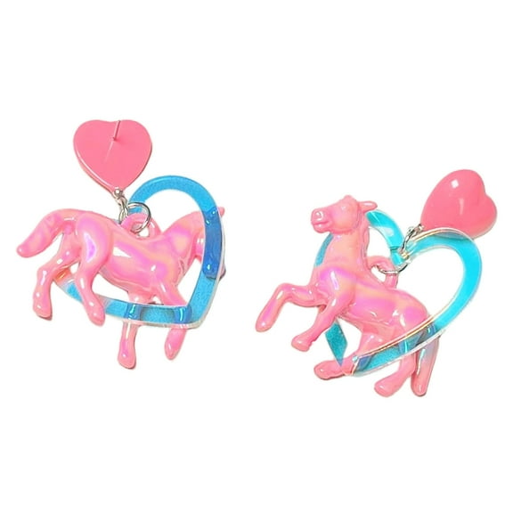 AOOOWER Trendy Heart Horse Dangle Earrings in Acrylic for Women Fashion Studs Jewelry