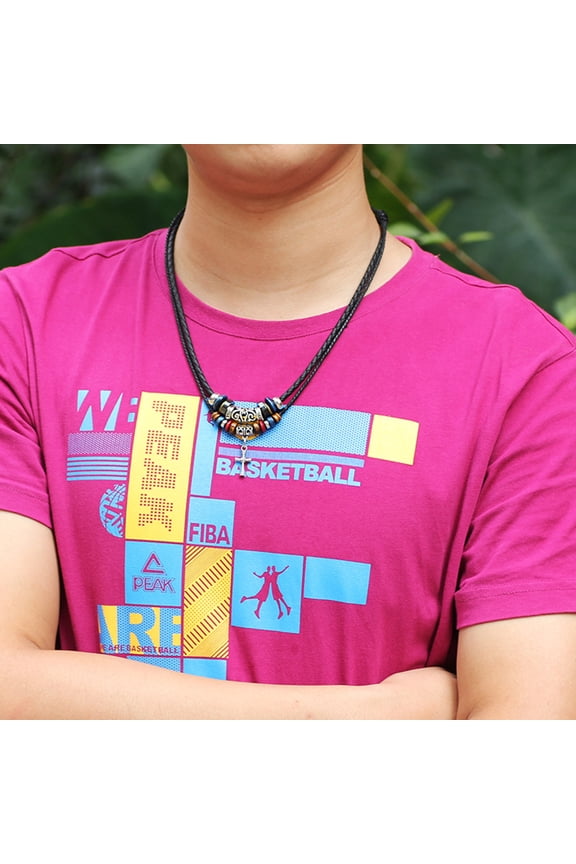 Tribal for Cross Necklace for Women Men Vintage Boho Style Ethnic Wood B