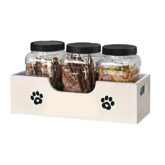 AOOOWER Triple Jar Pet Food Organizers Made From Sustainable Wooden Food Organizers Dog Treat Freshness And Space Saving