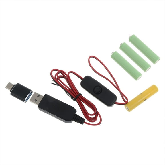 AOOOWER Type C USB to 6V AAA Dummy Battery w/ Switch for Remote Control Radio LED Light