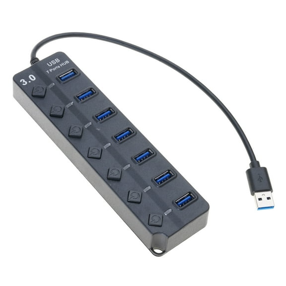 AOOOWER USB Hub 3.0 with 7 Powered Port with Individual Switches Lights for Flash Drives PC Laptop, Gaming Consoles