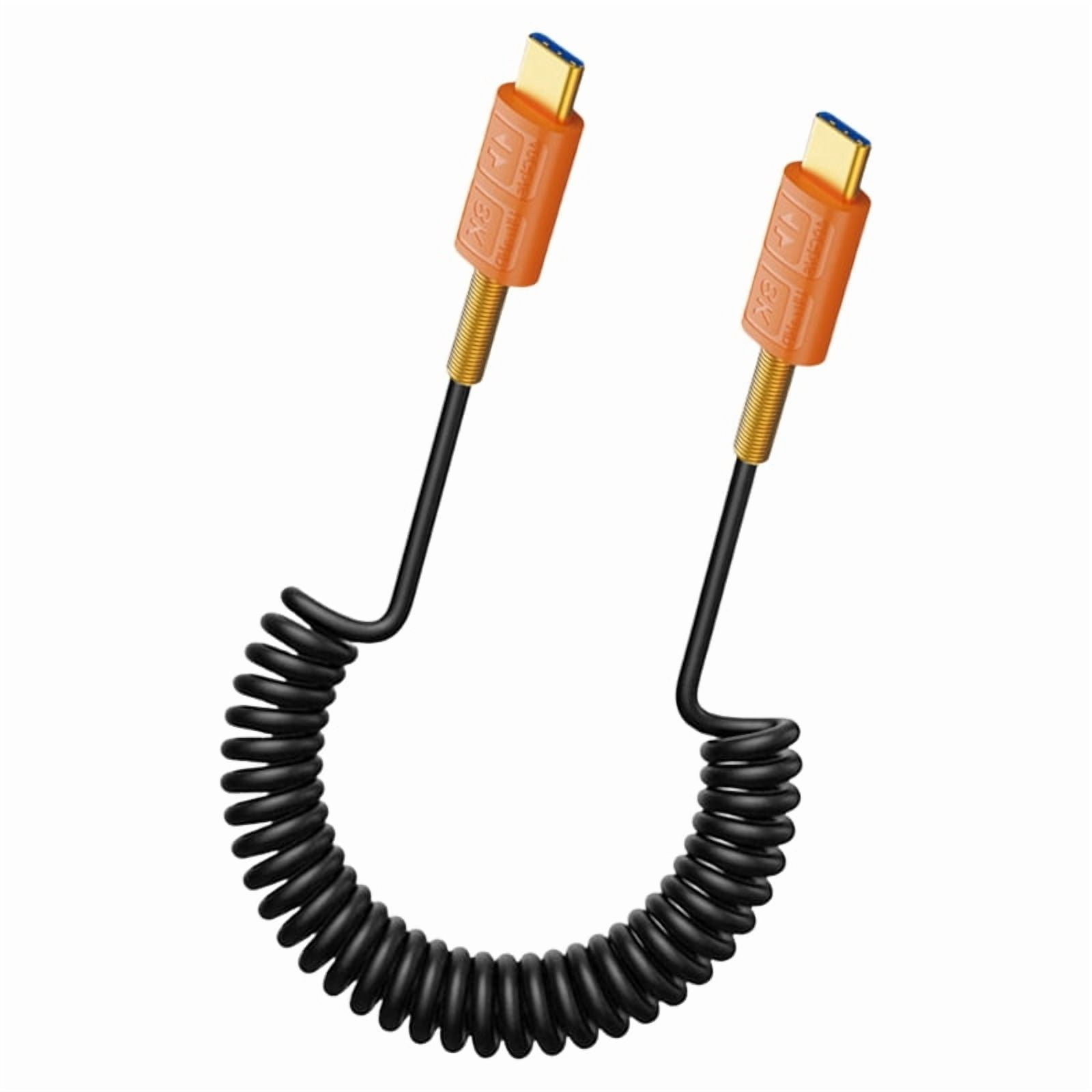 AOOOWER USB Type C Spring Coiled Cable Wire Double Male End Connectors ...