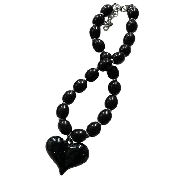AOOOWER Unique Heart Shaped Pendant Choker Resin Beaded Hip Hop Necklace for Daily Wear