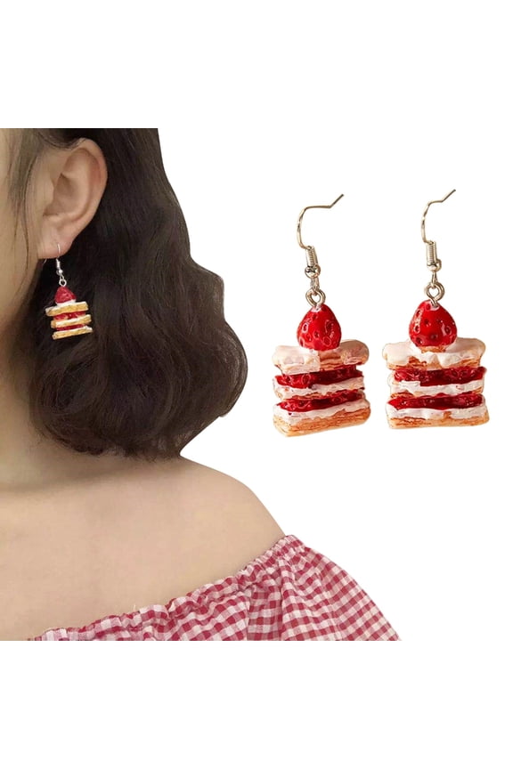 Unique Strawberry Cake Earrings Stylish Food Drop Earring Accessory Elegant Earwear Ornament Handmade Jewelry Gift