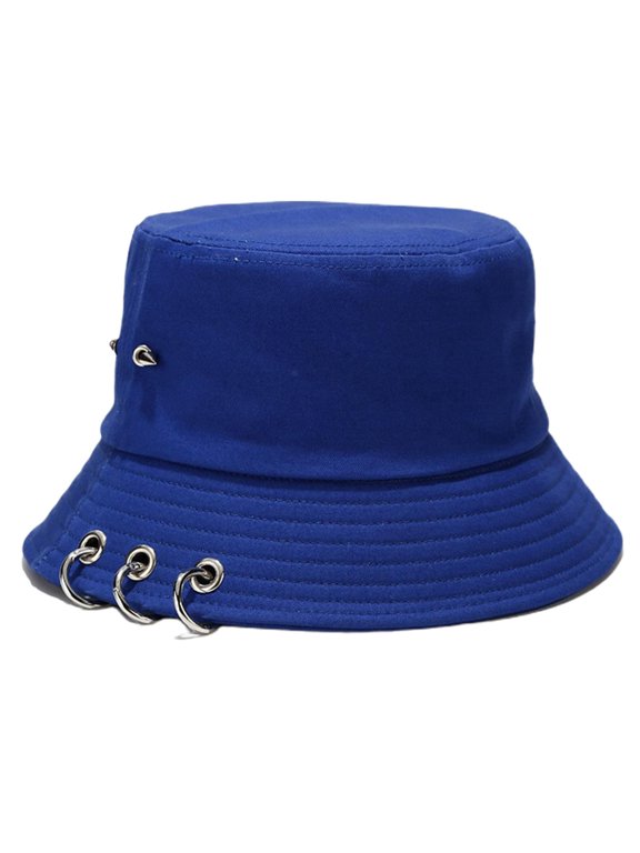 Unisex Hip Hop Solid Color Bucket Hat Spiked Rivets Metal Rings Fisherman Cap