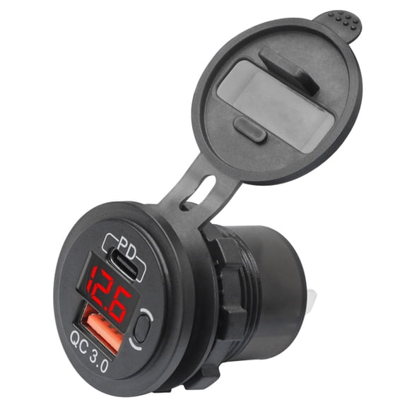 AOOOWER Universal Car Charger Automobile Motorcycles Ship QC3.0 Car USB Port with LED Voltmeter and ON/Off Switch Fast 12V/24V