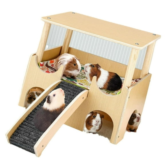 AOOOWER Ventilated Guinea Pigs Hideouts House Habitat Shelter Playgrounds Wood Platform For Chinchillas Dwarf Hedgehogs Fun