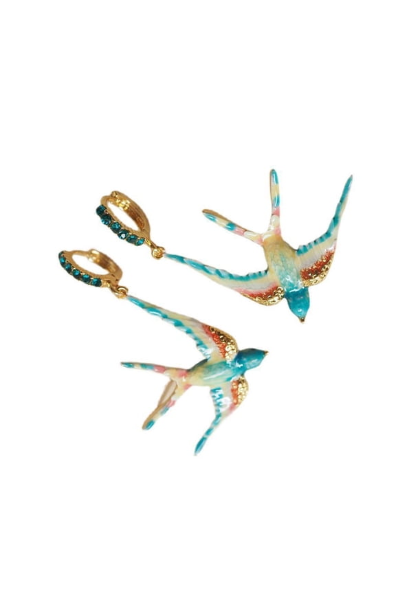 Vibrant Enamel Swallow Drop Earrings Unique Ear Rings For Trendy Adults