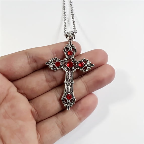 AOOOWER Vintage Crystals Cross Necklace Baroque Christian Pendant Chain Gothic Jewelry