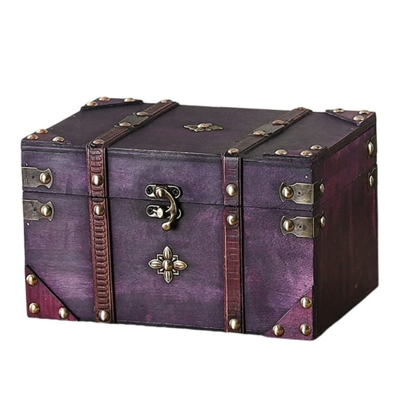AOOOWER Vintage Violets Wooden Storage Box With Locking Mechanism Antique Style Organiser For Home Decoration And Secure Valuables
