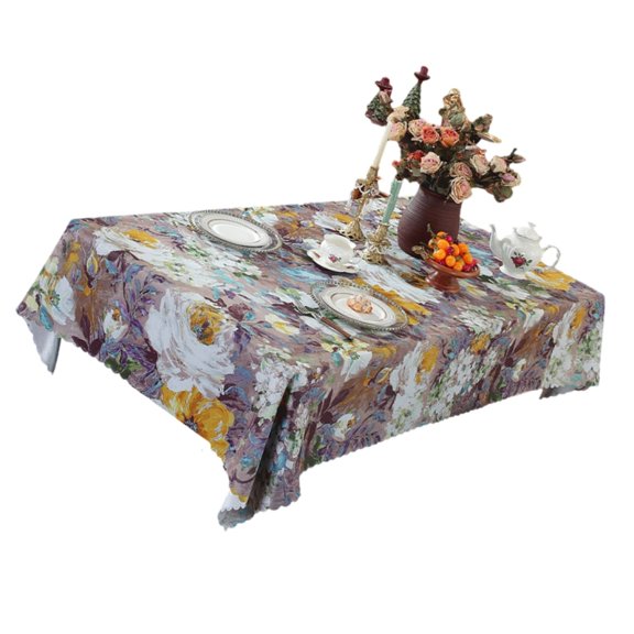AOOOWER Wavy Trim Tablecloth Vintage Designs Polyester Materials Easy Wipe Cleaning
