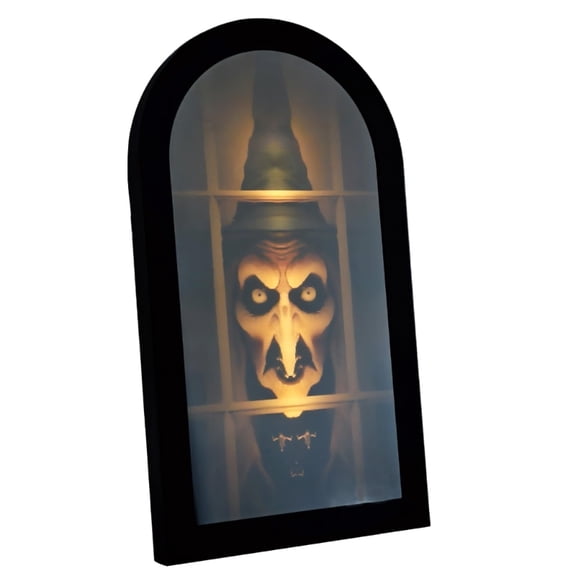AOOOWER Witch Mirror Holographic Image Shatter-resistant high-boron silica glass Terrifying decorations Hanging frame and wooden backplate ghost mirror USB charging