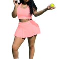 thumbnail image 1 of AOOOWER Women Summer 2 Pieces Outfits Set Sleeveless for Tank Crop Top and Tennis Golf Skorts Mini Pleated Ruffle Skirt Solid Color Tracksuit Activewear, 1 of 13