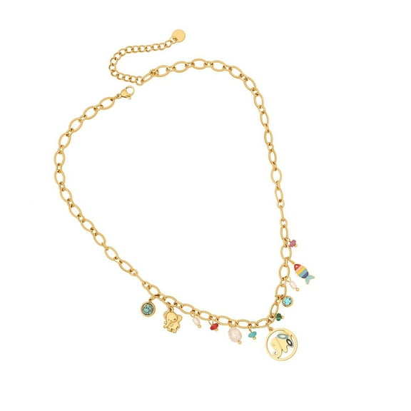 AOOOWER Women's Fashion Elephant Pendant Necklace Neckchain with Turquoise Pearls Charm