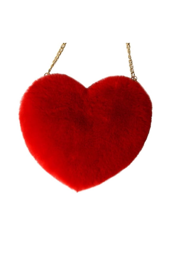 Women's Heart Shaped Faux Fur Crossbody Wallet Purse Chain Shoulder Bag