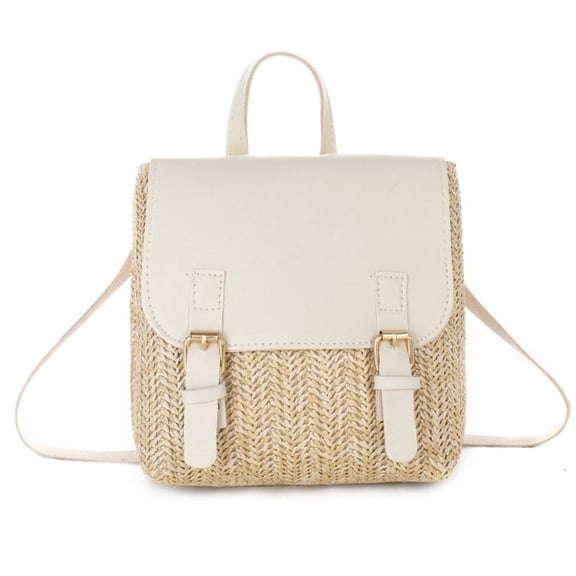 AOOOWER Women's Straw Woven PU Backpack Bobo Beach Backpack Chic Small Backpack