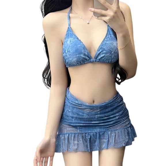 AOOOWER Womens 4 Pieces Swimsuits Long Sleeves Bathing Suit with Crop Top and Beach Skirt Lady Halters Swimwear for Vacation