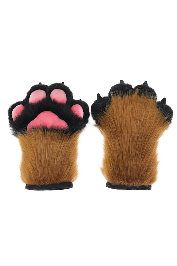 Womens Winter Warm Gloves Cosplays Bear Wolf Paw All-Cover Furry Plush Mittens for Girls Animal Tiger Foxes Cosplays