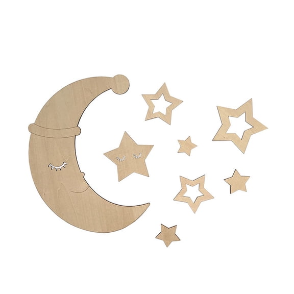 AOOOWER Wood Moon And Star Wall Art Decors Nursery Sticker Set For Children Room Decors