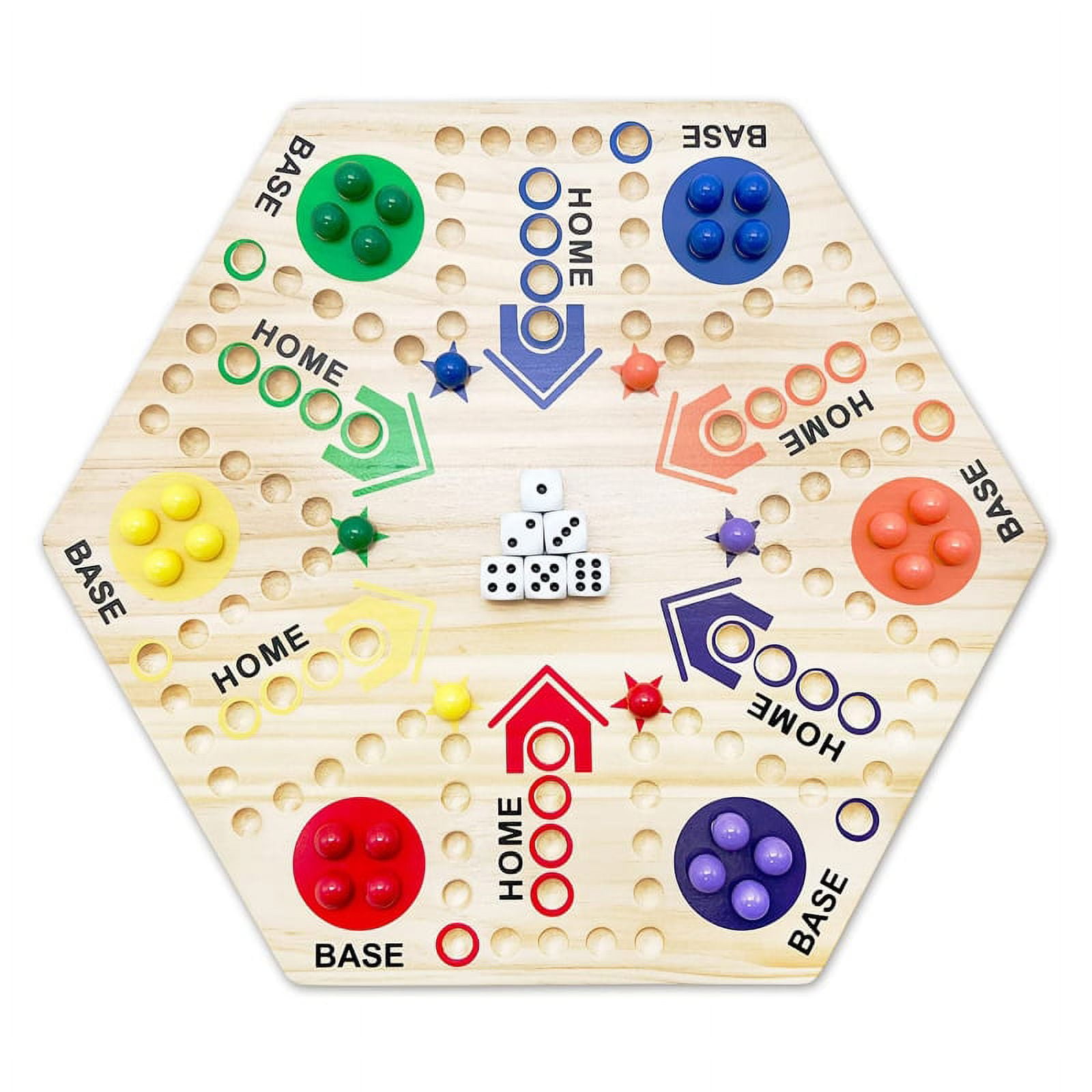 AOOOWER Wooden Aggravation Board Game Set with 6 Dice 6 Color Marbles ...