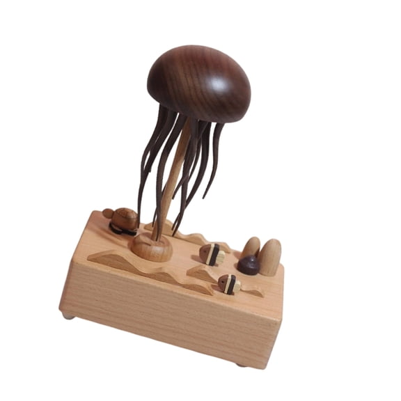 AOOOWER Wooden Rotating Jellyfish Music Box Rechargeable 32 Songs Gift For Kids Adults