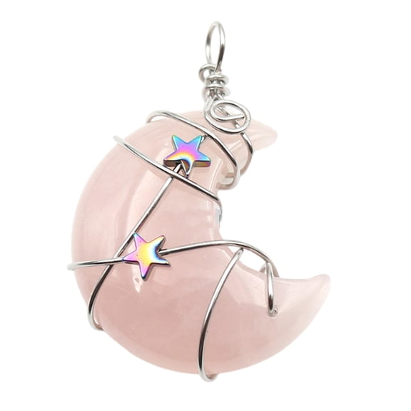 AOOOWER Wrap Crystal Moon and Star Necklace Pendant Natural Stone Pendant Jewelry
