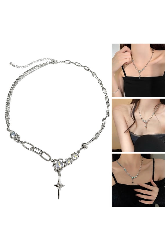 Y2K Accessories Fashion Zircon Cross Star Pendant Necklace Crystal Egirl Sweet