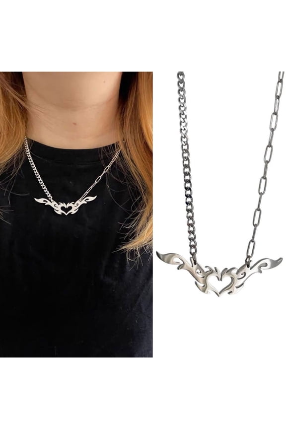 Y2k Flame Love Heart Necklace Hip Hop Necklace for Men Women Jewelry Accessories