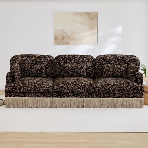 AOOWOW 3-seater Home Leopard Print Chenille Deep Seat and Modular Sectional Sofas, Brown Black