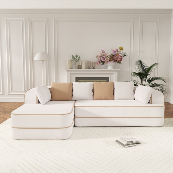 AOOWOW 106" Cloud Sectional Couch with L-Shape Chaise, Fluffy Comfy Couch 32D Boneless Sofa, Deep Seat Sofas & Couches for Living Room, No Assembly Required (White, Left Facing Chaise)