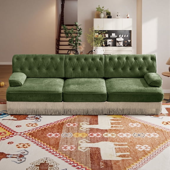 AOOWOW Home I-Shaped Button Tufted Velvet Reclining and Oversized Sectional Sofas, Green