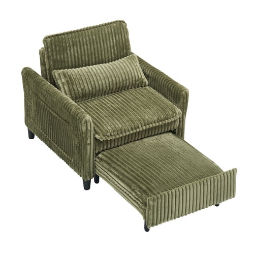 AOOWOW 32 inch Convertible Lazy Sofa Chair, Green Pull-Out Sofa Bed with Pillow, Multifunctional Single Couch for Bedroom, Balcony and Small Apartment