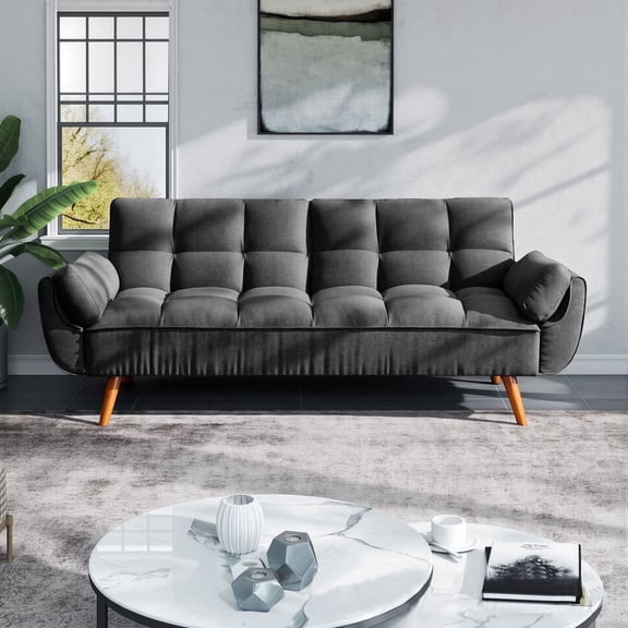 AOOWOW Contemporary Linen Convertible Adjustable Split Backrest Futon Sofa Bed, Dark Grey