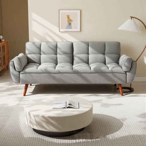 AOOWOW Contemporary Linen Adjustable Split Backrest Convertible Sleeper Futon Sofa Bed, Gray