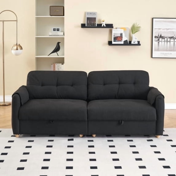AOOWOW Home French Country Flannelette Storage Modular Sofa, Black